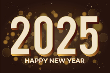 Elegant 2025 happy new year design with golden text and bokeh background