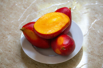 Brazilian mangoes of the Palmer species, ripe and isolated