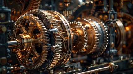 Close-Up of Interlocking Gears in a Complex Machine