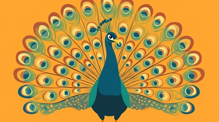 A vibrant peacock with its majestic feathers fully spread out in a stunning circular design, showcasing rich colors and intricate patterns, isolated on a clean background for visual emphasis.