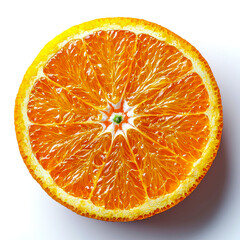A perfectly halved orange, revealing its juicy, segmented interior, against a white background.