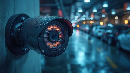 Security Camera in Dark Parking Structure