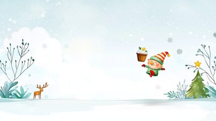 Fototapeta premium Cheerful Elf in Winter Wonderland Scene