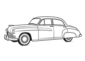 Naklejka premium Linienzeichnung eines Oldtimers als Clipart Illustration (KI generiert)
