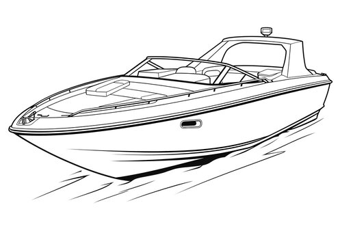 Linienzeichnung eines Motorbootes als Clipart Illustration (KI generiert)