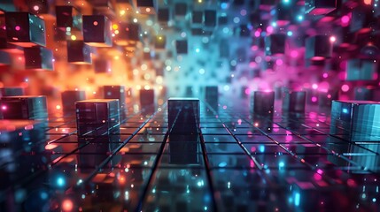 a colorful abstract background with cubes and lights in the background