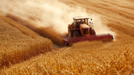 Obraz premium A tractor is driving through a field of corn