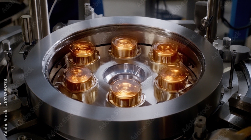 Poster circular machine with six golden components
