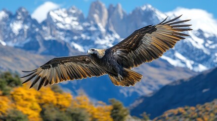 Fototapeta premium Majestic Eagle in Flight Over Mountain Landscape