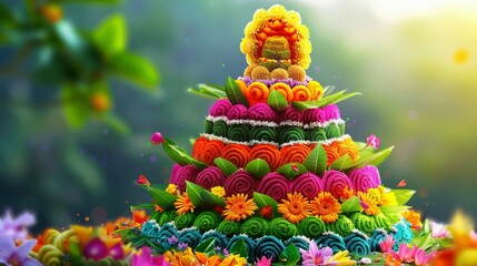 Multicolored Floral Arrangement with Green Leaves and Flowers