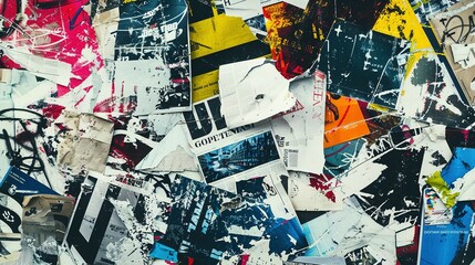 Fototapeta premium A Collage of Torn and Faded Posters on a Wall