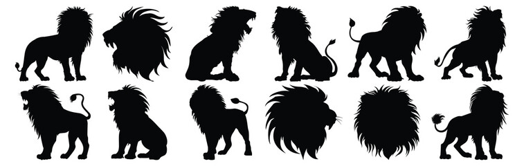 Lion silhouette set vector design big pack of animal illustration and icon