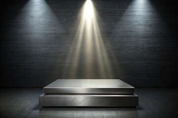 Obraz premium Brushed metal podium with warm spotlight