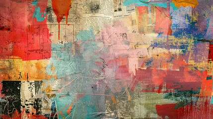 Obraz premium Abstract Collage of Textured Paper with Paint Splatter and Geometric Shapes