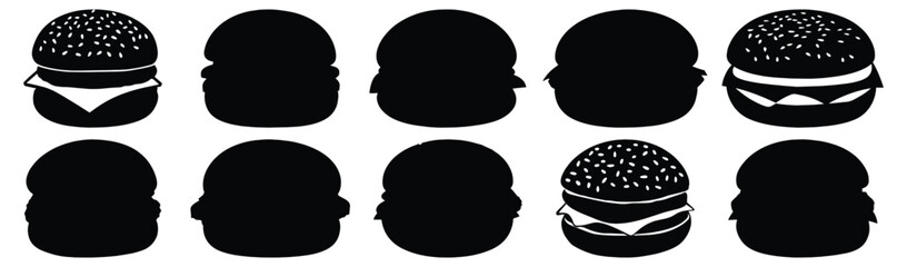 Hamburger silhouette set vector design big pack of food illustration and icon