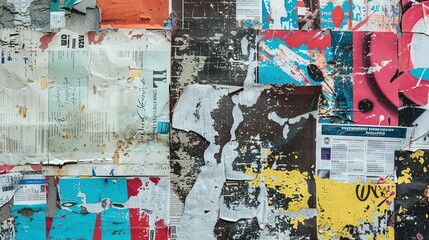Fototapeta premium A Wall Covered in Layers of Faded and Torn Posters
