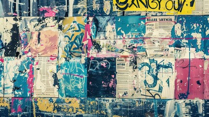 A Wall Covered in Layers of Torn Posters and Graffiti