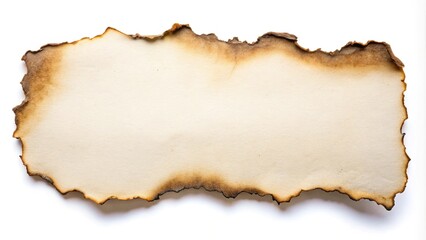 Burned paper edges isolated on white background from a worm's eye view
