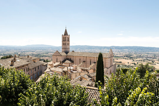 Architectural Sceneries of The Basilica of Saint Clare (Basilica di Santa Chiara) in Assisi, Perugia Province, Italy.