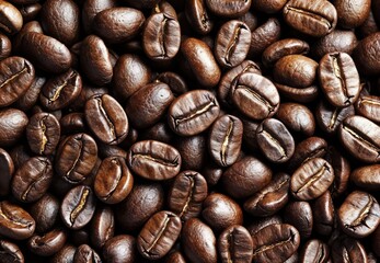 Fototapeta premium Close-up of roasted arabica coffee beans forming a textured background