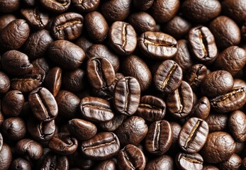 Fototapeta premium Close up of roasted arabica coffee beans forming a textured background