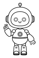 Cute cartoon robot. Coloring page. Outline illustration.