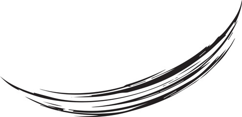 black and white abstract illustration of a curved brush-like stroke that is reminiscent of movement or speed.
