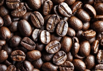Obraz premium Roasted arabica coffee beans forming a textured background