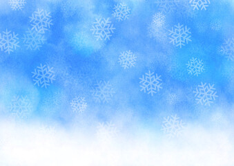 雪の結晶と青いグラデーション背景3　水彩タッチ