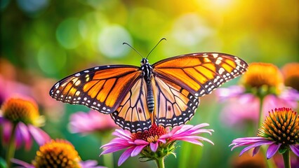 Naklejka premium Butterfly perched on a flower with wings spread
