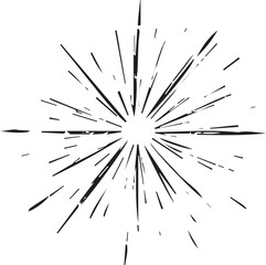 simple black and white graphic featuring a stylized burst of light with many jagged lines radiating outward from a central point creating a dynamic and energetic visual effect.