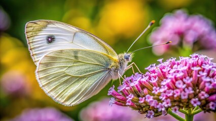 Naklejka premium Butterfly Pieris brassicae feeding on symmetrical white flower
