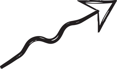 black hand-drawn arrow pointing upward and curving to the right creates a dynamic flowing impression.