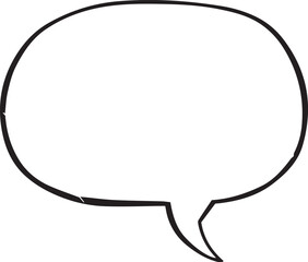 simple hand-drawn speech bubble with a rounded top and a pointed tail outlined in bold black against a white background ready to be filled with words.