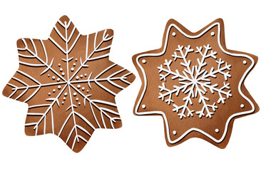Gingerbread Cookies. Christmas .stars Hand drawn textured illustration isolated on transparent background.
