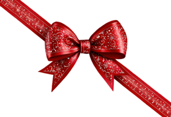 Red Decorative Bow With Intricate Patterns, Perfect for Holiday Celebrations, Transparent Background