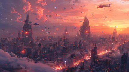 Obraz premium Futuristic Cityscape at Sunset