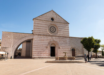 Architectural Sceneries of The Basilica of Saint Clare (Basilica di Santa Chiara) in Assisi, Perugia Province, Italy.