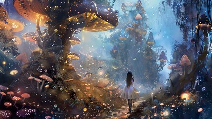 Enchanted Forest with Glowing Mushrooms and a Path