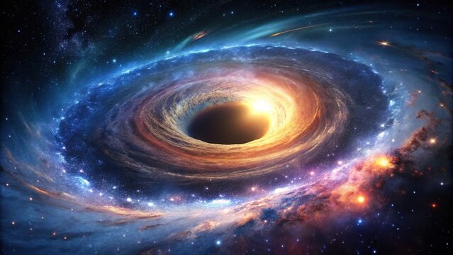 Captivating spiral galaxy black hole cosmic phenomenon in mysterious deep space silhouette