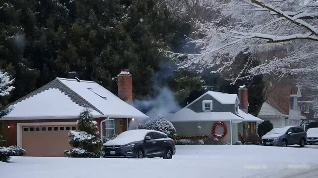 a The Magic of Snowfall in a Winter Wonderland: Explore the enchanting sight of delicate snowflakes falling gently from the sky, blanketing the world in white, creating a peaceful winter wonderland.