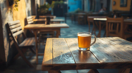 Beer on Rustic Table in Pub
