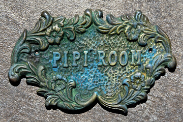 Vintage French Bronze “Pipi Room” door plate from bygone era 