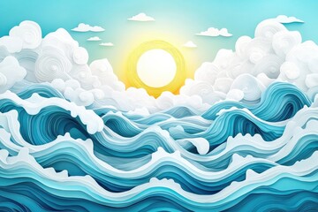 Clear blue sky with bright sun shining down, Bright sunny day under clear blue sky