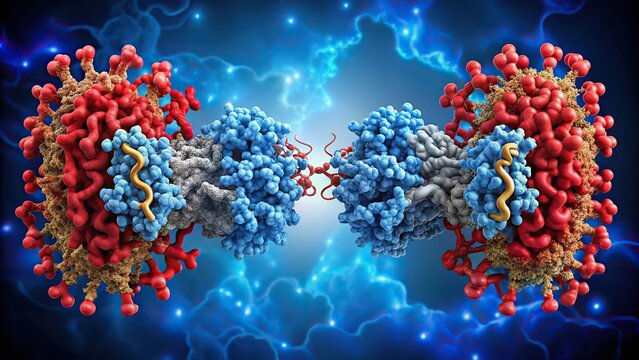 CFTR protein in closed and open forms with ATP bound, red leading lines