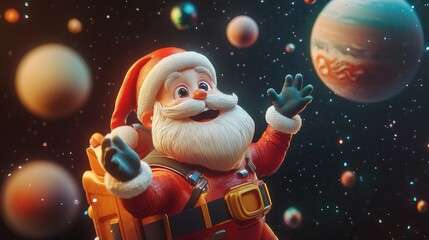 Cosmic Santa: Explore the Universe with a Festive Twist in this Fun 3D Illustration