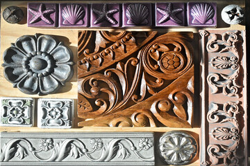Array of decorative architectural accent pieces 