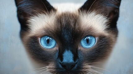 Close-Up of Siamese Cat with Striking Blue Eyes and Rich Fur Textures