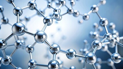 Chemical molecules on white background with light indigo and silver minimalist style