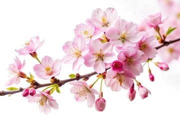 Cherry blossom blooming in spring isolated on white background